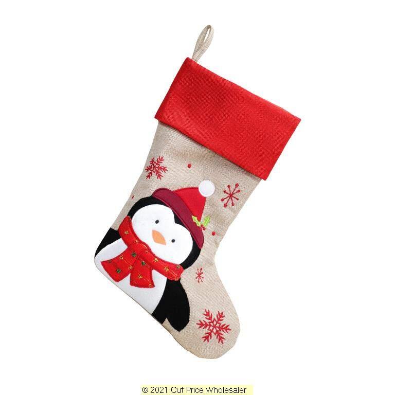 Deluxe Plush Hessian Red Top Penguin Stocking 40cm X 25cm - Click Image to Close