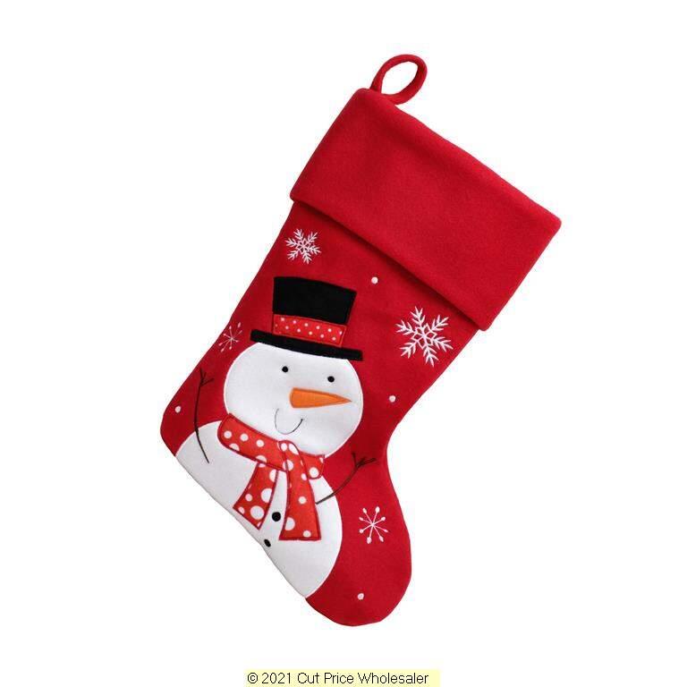 Deluxe Plush Red Snowman Stocking 40cm X 25cm - Click Image to Close