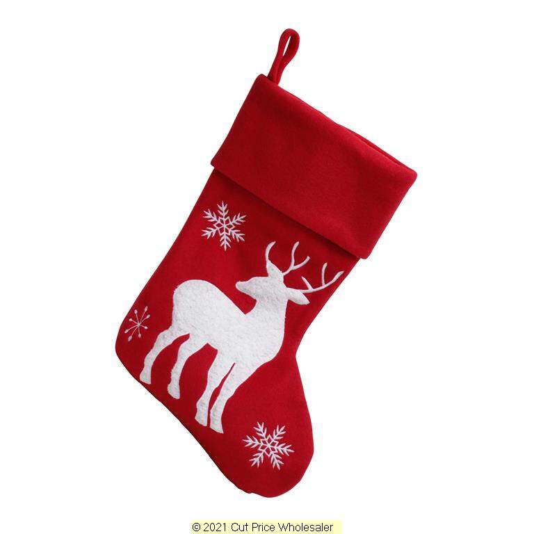 Deluxe Plush Red Modern Fluffy Reindeer Stocking 40cm X 25cm - Click Image to Close