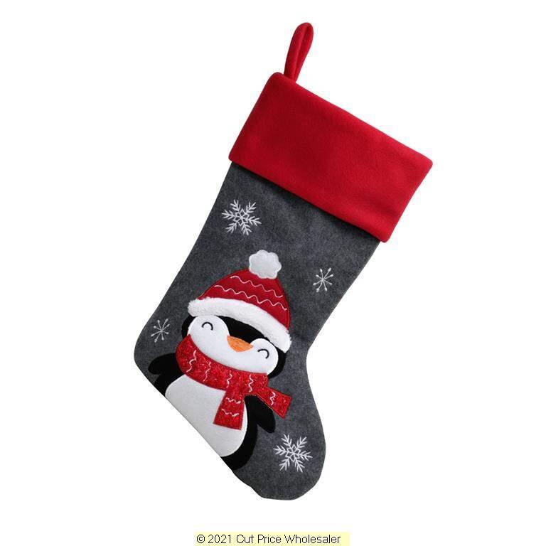 Deluxe Plush Grey Red Top Penguin Stocking 40cm X 25cm - Click Image to Close