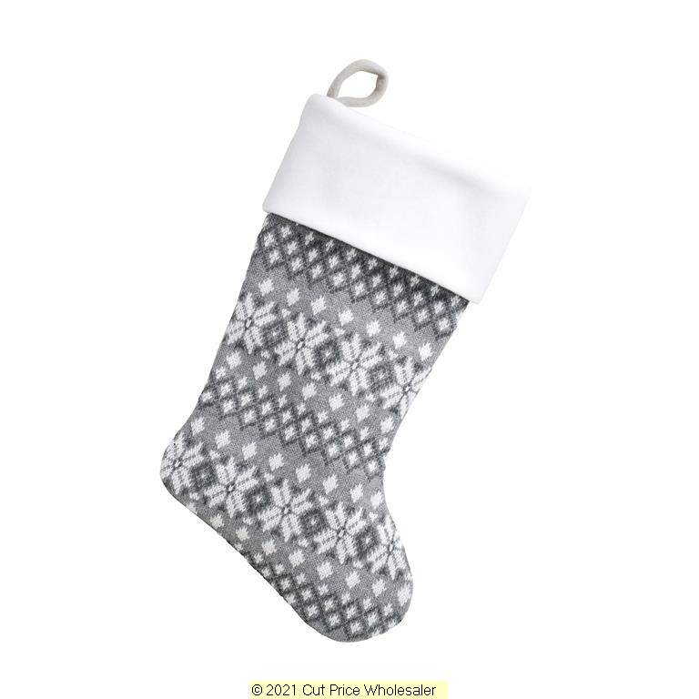 Deluxe Plush Grey Nordic Snowflake Stocking 40cm X 25cm - Click Image to Close