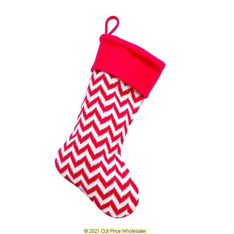 Deluxe Plush Red White Knitted Zig Zag Stocking 40cm X 25cm - Click Image to Close
