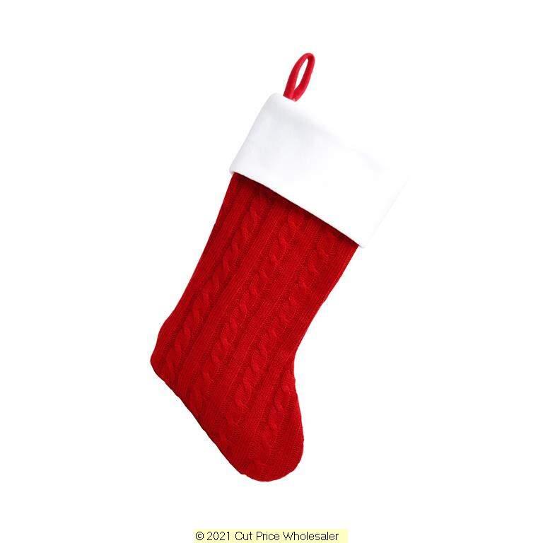 Deluxe Plush Red Classic Knitted Stocking 40cm X 25cm - Click Image to Close