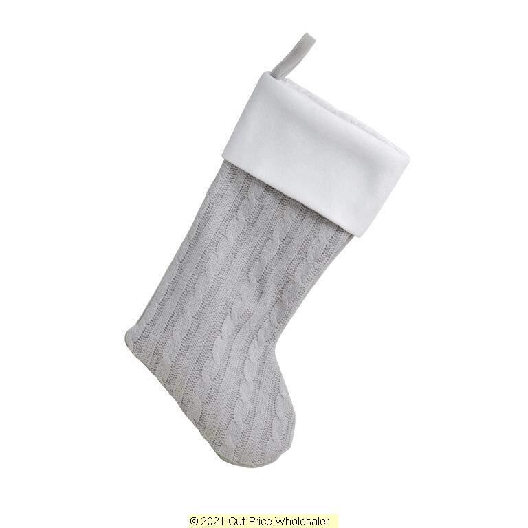 Deluxe Plush Silver Classic Knitted Stocking 40cm X 25cm - Click Image to Close