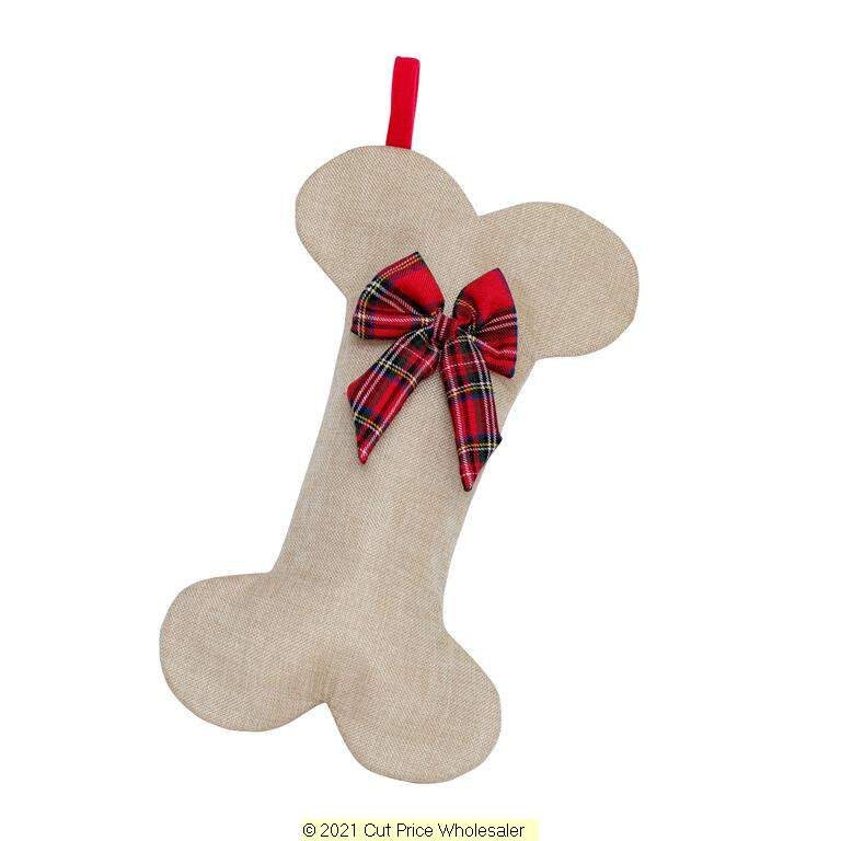 Deluxe Plush Hessian Dog Bone Shaped Stocking 40cm X 23cm - Click Image to Close