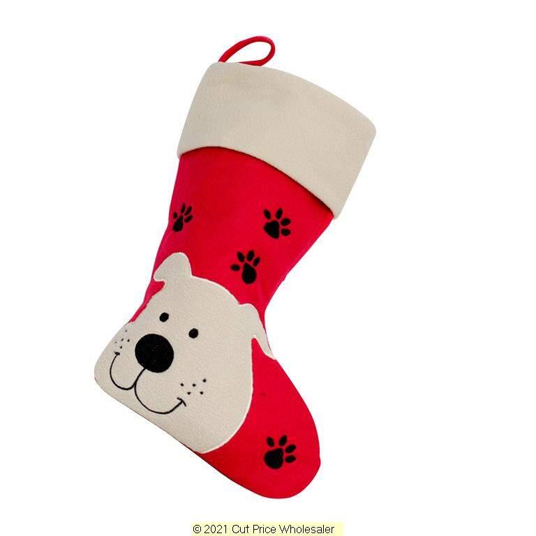 Deluxe Plush Red Dog With Black Paws Stocking 40cm X 25cm - Click Image to Close
