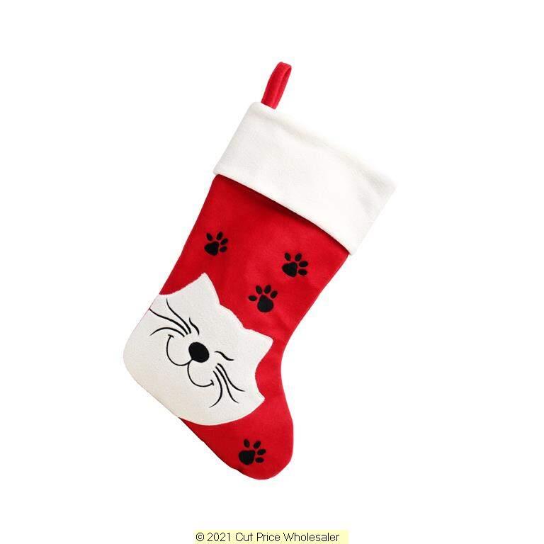 Deluxe Plush Red Cat With Black Paws Stocking 40cm X 25cm - Click Image to Close