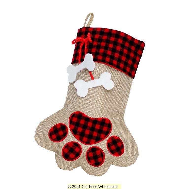 Deluxe Plush Plaid Red Footprint Stocking 40cm X 25cm - Click Image to Close
