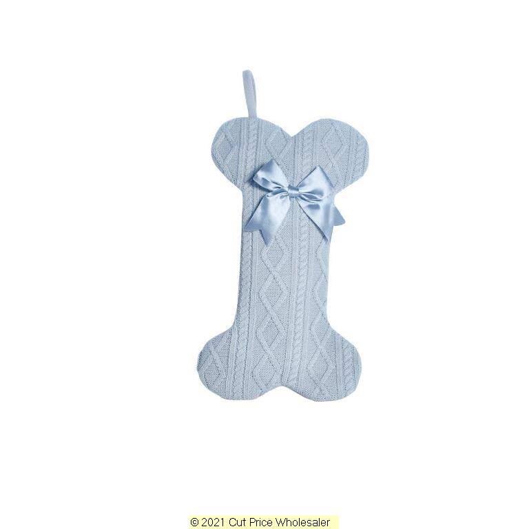 Deluxe Plush Silver Knitted Bone Shape Stocking 40cm X 25cm - Click Image to Close