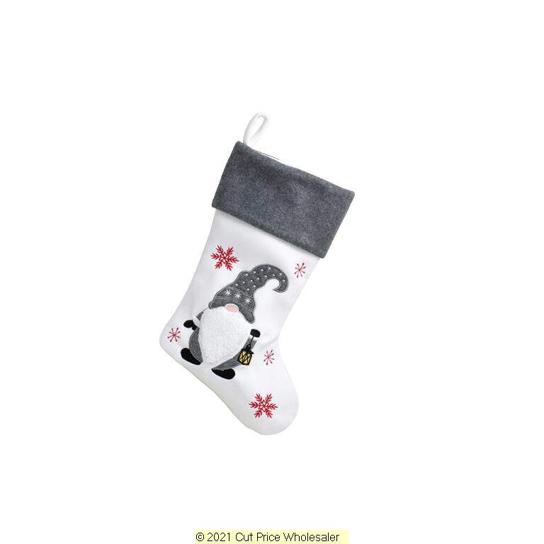 Deluxe Plush White Grey Nordic Santa Stocking 40cm X 25cm - Click Image to Close