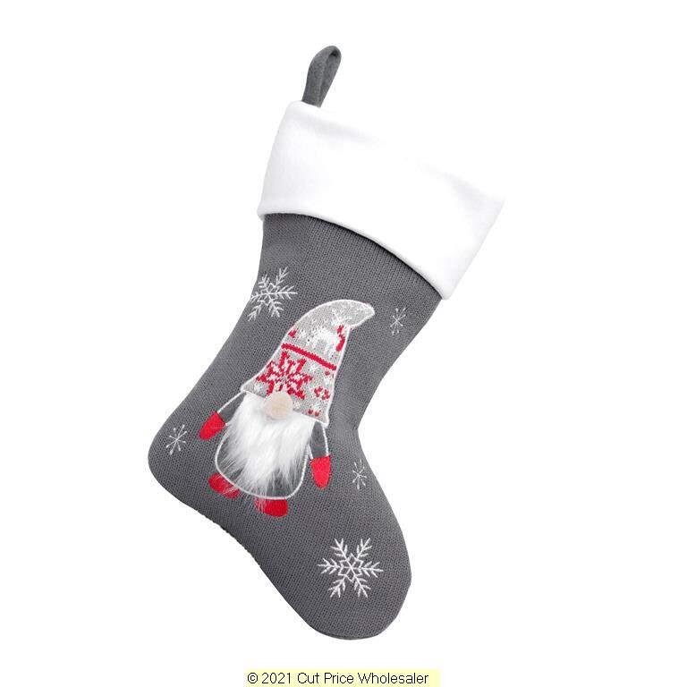 Deluxe Plush Grey Knitted Gonk Gnome Stocking 40cm X 25cm - Click Image to Close
