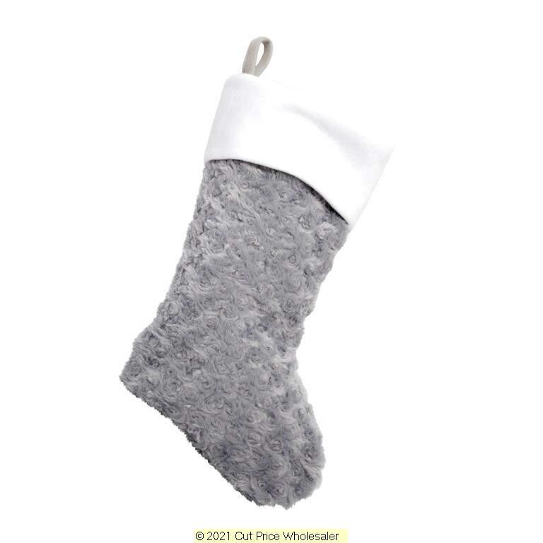Deluxe Plush Silver Rose Fluffy Stocking 40cm X 25cm - Click Image to Close