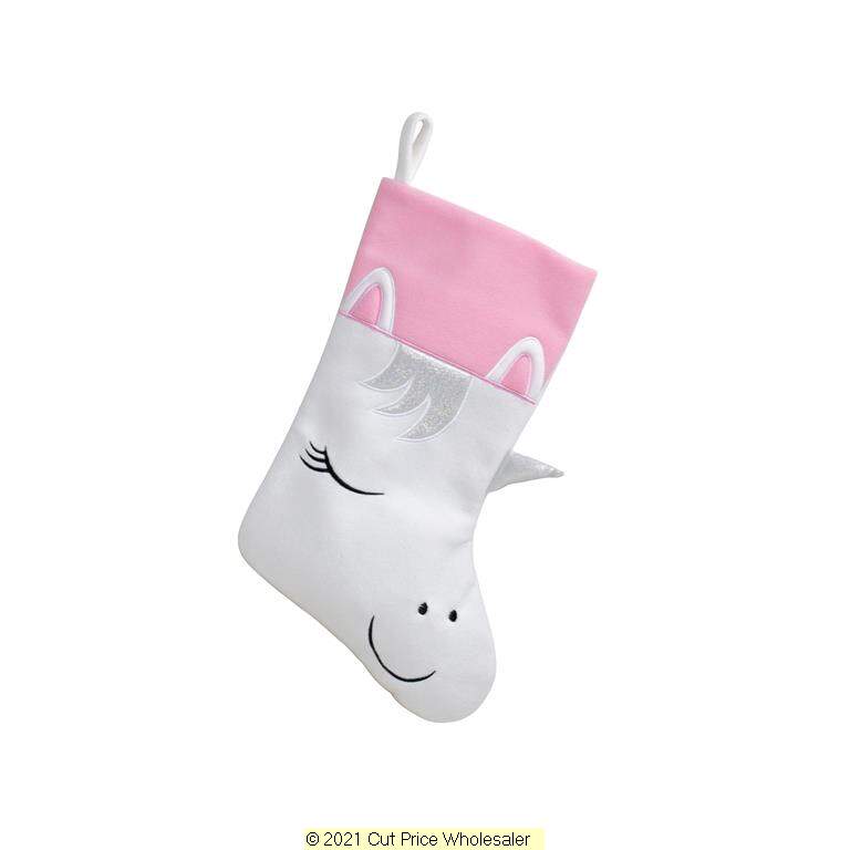 Deluxe Plush White Pink Glitter Unicorn Stocking 40cm X 25cm - Click Image to Close