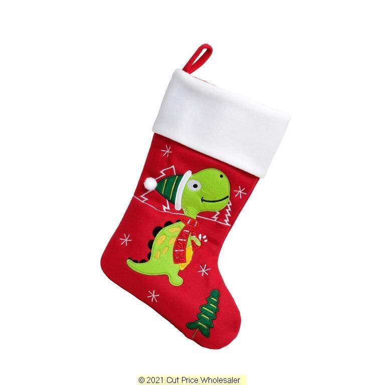 Deluxe Plush Red White Top Dinosaur Stocking 40cm X 25cm - Click Image to Close