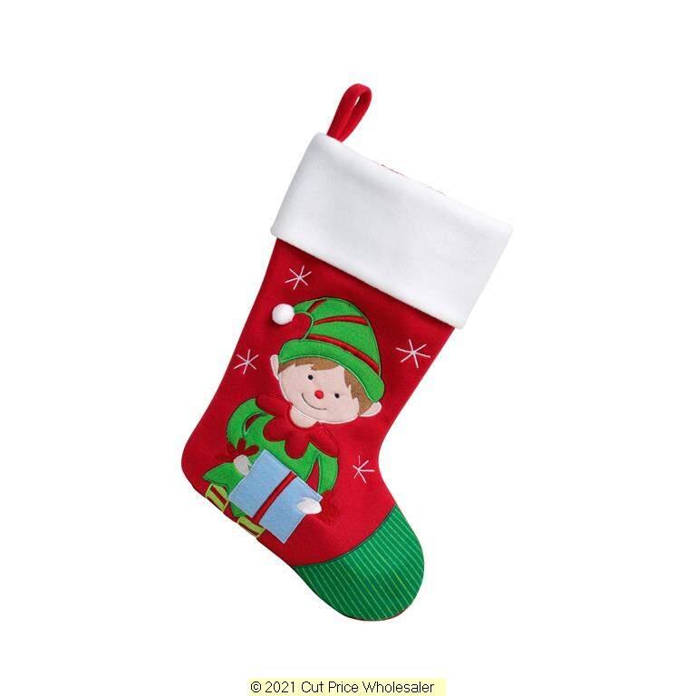 Deluxe Plush Red White Top Boy Elf Stocking 40cm X 25cm - Click Image to Close