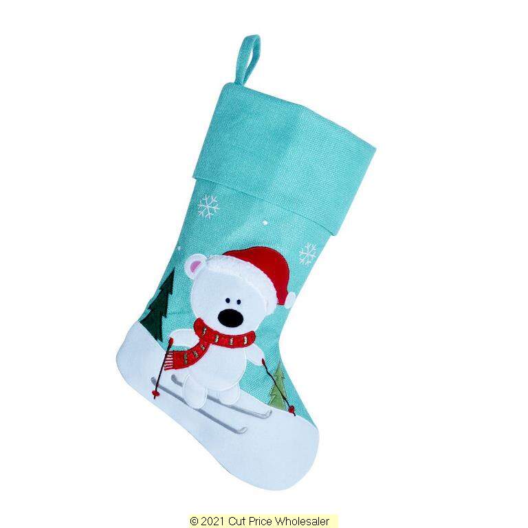 Deluxe Plush Polar Bear Mint Green Stocking 40cm X 25cm - Click Image to Close