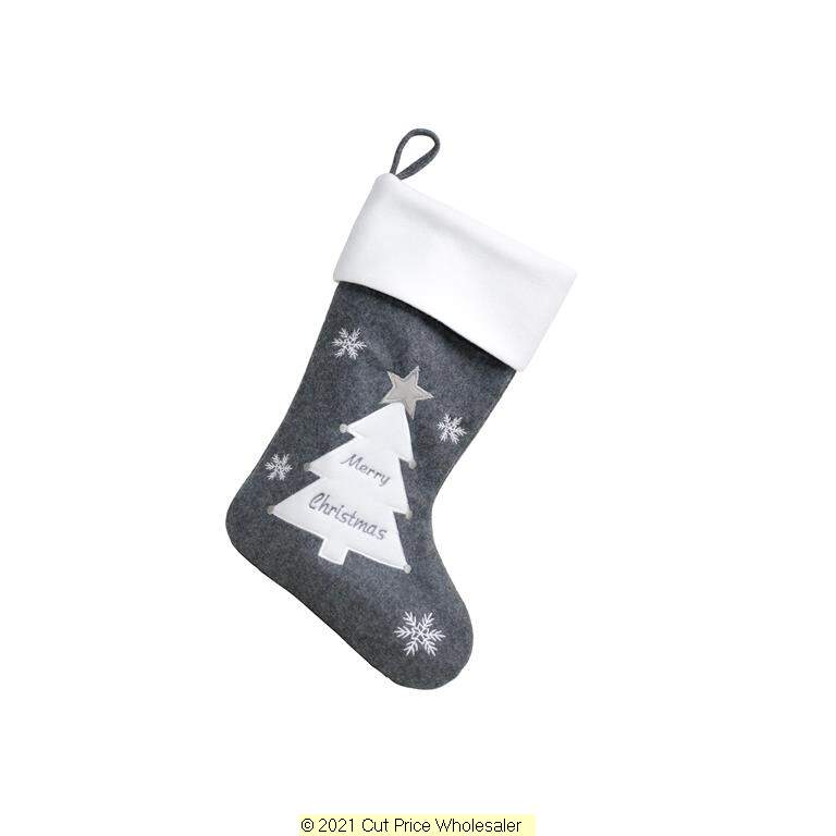 Deluxe Plush Grey White Top Tree Stocking 40cm X 25cm - Click Image to Close