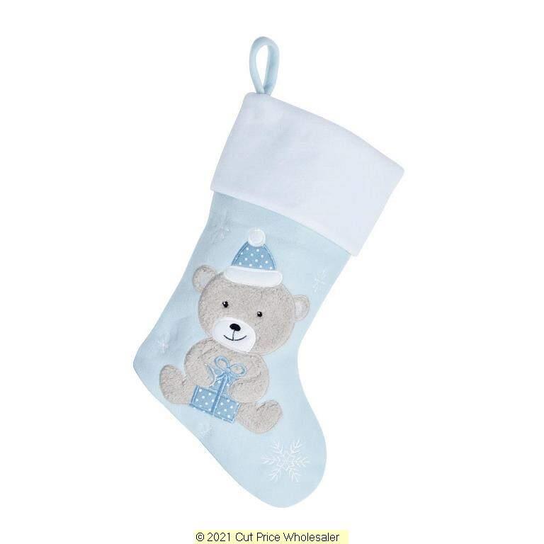 Deluxe Plush Blue Fluffy Teddy Stocking 40cm X 25cm - Click Image to Close
