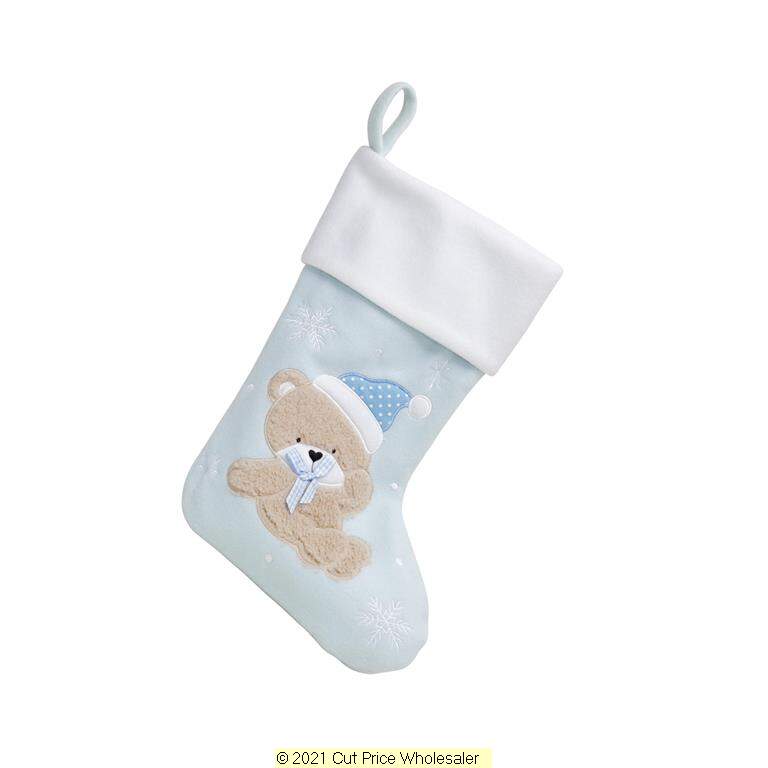 Deluxe Plush Blue Fluffy Teddy Stocking 40cm X 25cm - Click Image to Close