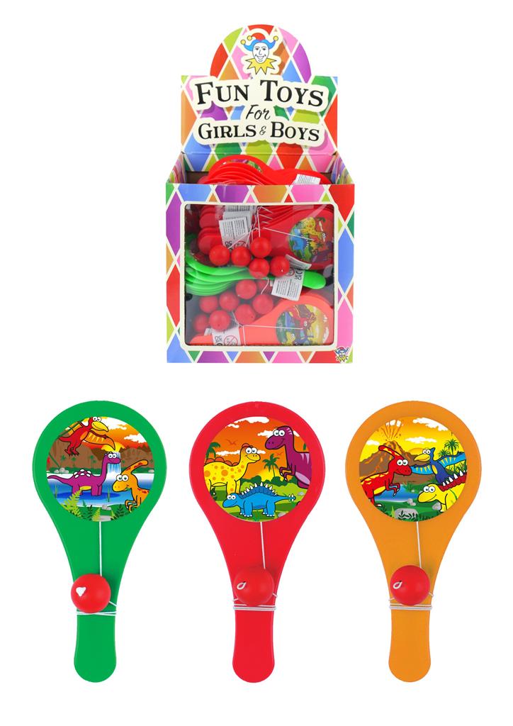 Dinosaur Mini Paddle Bat And Ball Games (12cm) X 96 - Click Image to Close