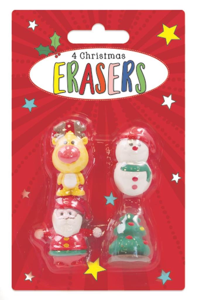 4 Christmas Shaped Erasers - Click Image to Close