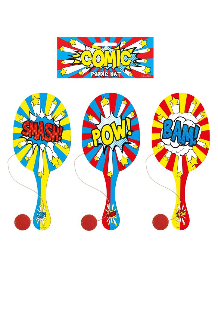 Comic Impact Wooden Paddle Bat And Ball Games (22cm) - Click Image to Close