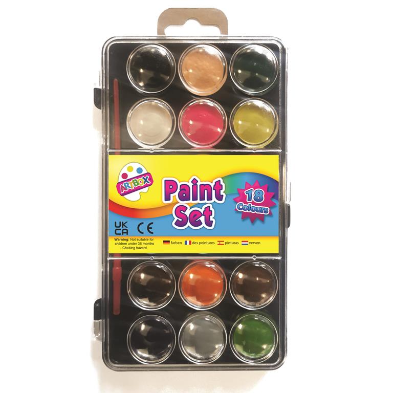 18 Colour Paint Box With Paint Brush - Click Image to Close