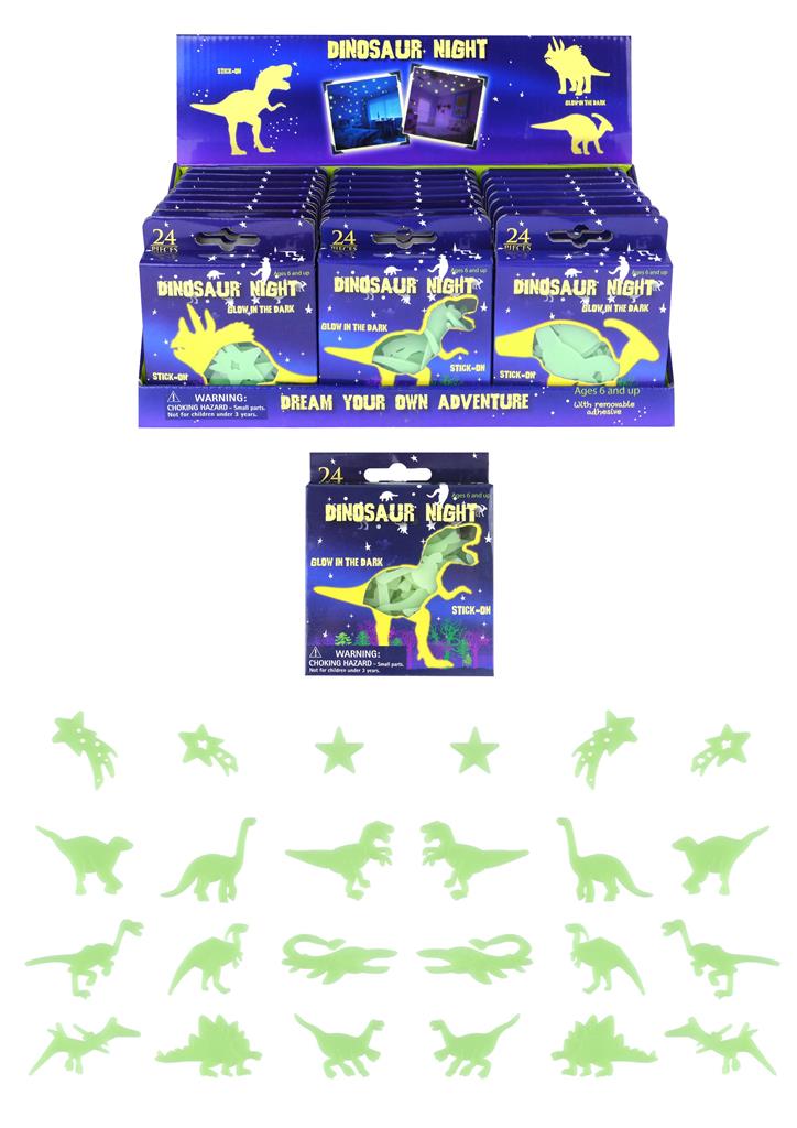 Glow in the Dark Dinosaur Shape Stickers 24 Pack - Click Image to Close