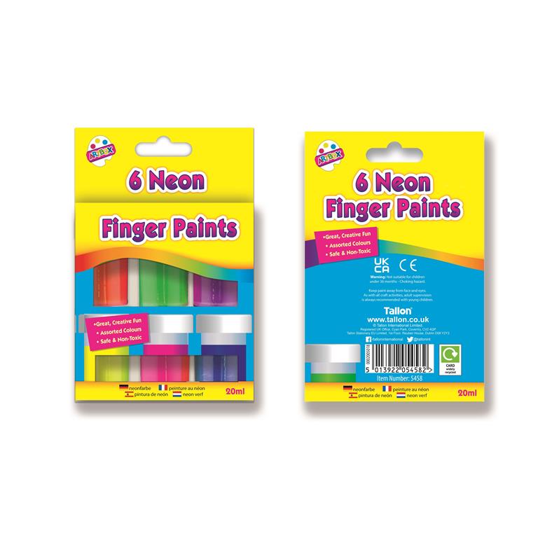 6 Neon Finger Paint Pots - Click Image to Close