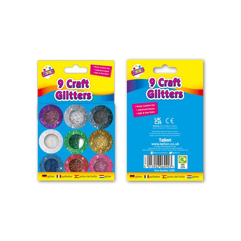 9 Mettalic Colour Glitter Pots - Click Image to Close