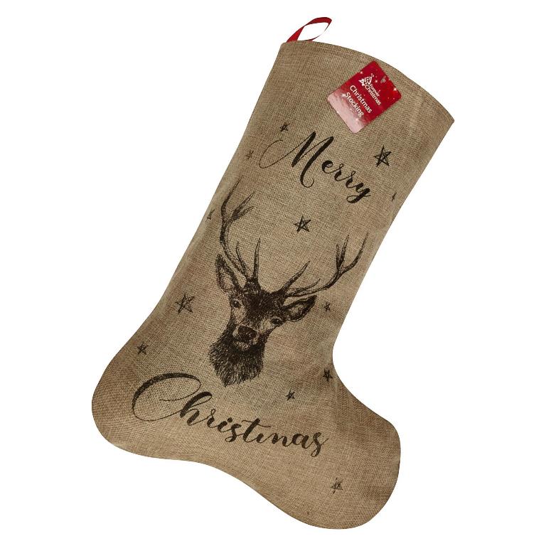 Christmas Jute Stocking With Printing 55cm - Click Image to Close