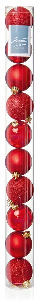 10 X 60Mm Red Multi Finish Baubles - Click Image to Close