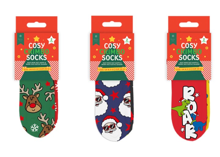 Boys Printed Novelty Cosy Socks with Grippers 2pk - Click Image to Close