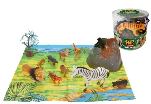 Wild Animlas In Tuble With Play Mat 18 Pack - Click Image to Close