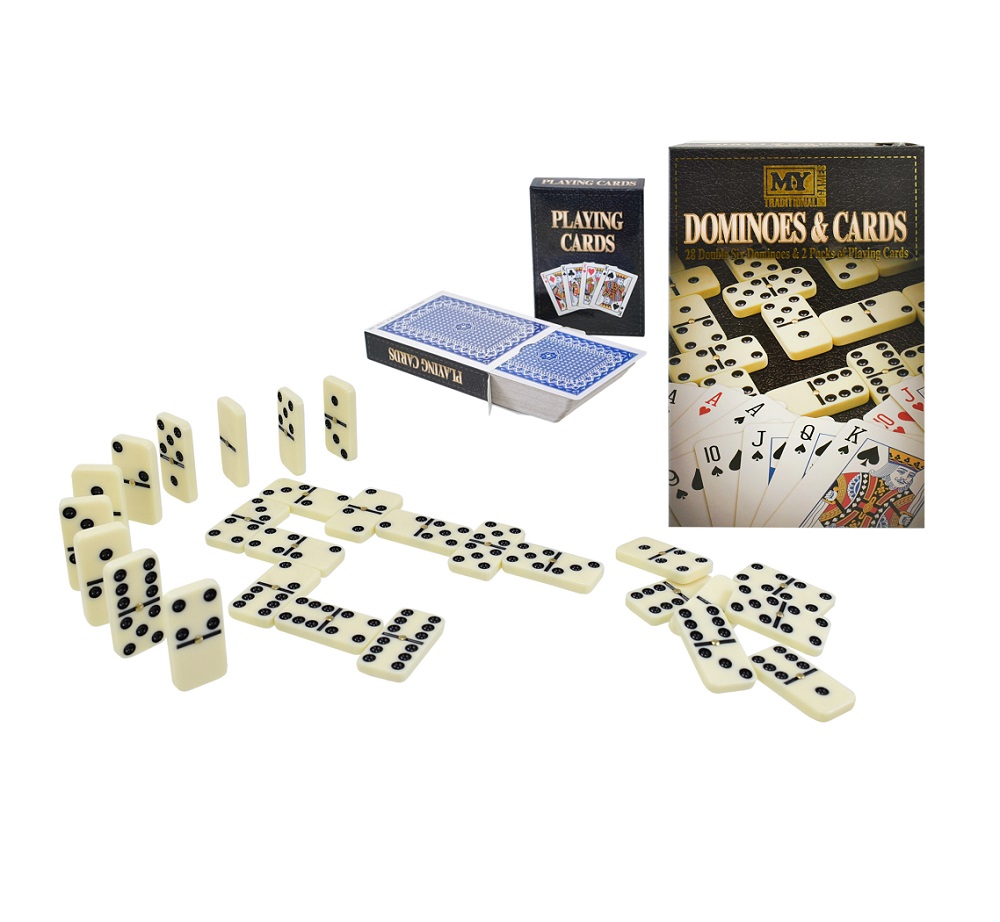 Double Six Dominoes 28 Piece And 2 Sets Of Playing Cards - Click Image to Close