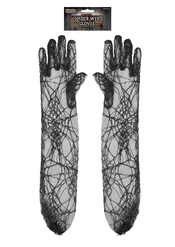 Black Spider Web Gloves (53cm) - Click Image to Close
