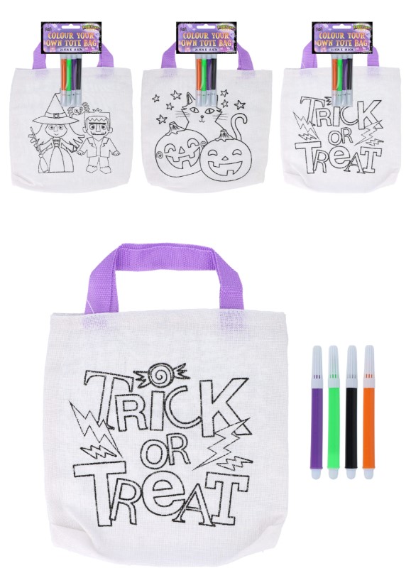 Bag Halloween Colour Your Own 21.9cm X 19.8cm With 4 Pens - Click Image to Close