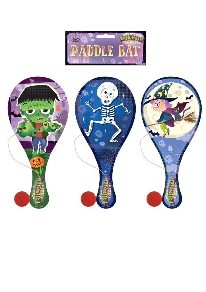 Halloween Paddle Wooden Bat & Ball 22cm - Click Image to Close