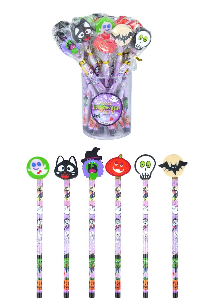 Halloween Pencil With Eraser Top x24 (Assorted Design ) - Click Image to Close