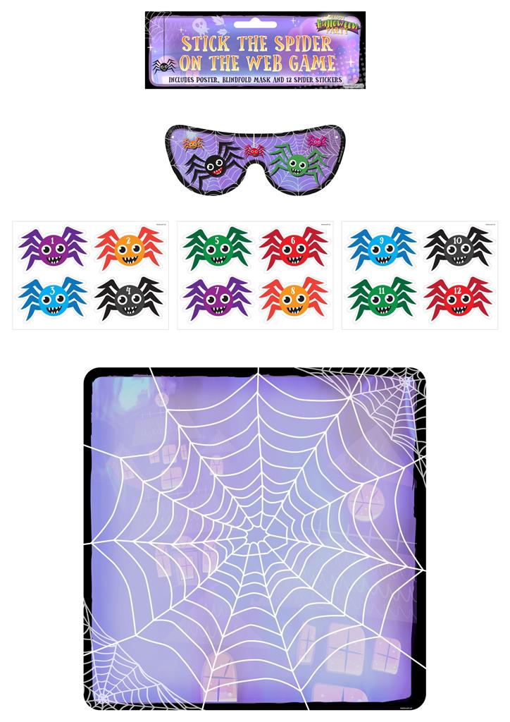 Halloween Party Game (14 Piece) Stick the Spider on the Web - Click Image to Close