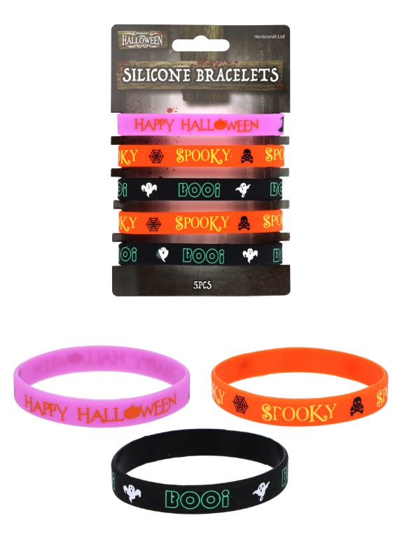 Halloween Silicone Bracelets 5-pack (1.2cm X 20cm) 3 Assorts - Click Image to Close