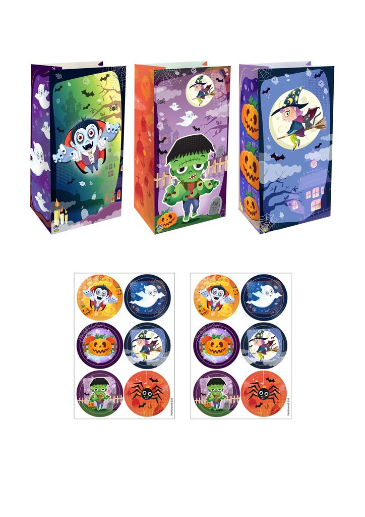 Halloween Bag 13 x 25 x 8cm With Stickers X 12 ( 13p Each ) - Click Image to Close