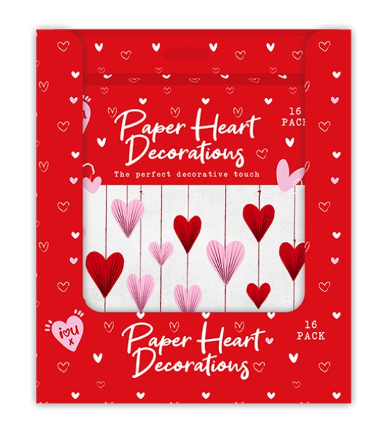 Valentine's Paper Heart Decorations 16pk - Click Image to Close