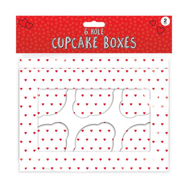 Valentine's Cupcake Boxes 6-Hole 2pk - Click Image to Close