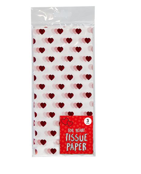 VALENTINE'S DAY FOIL HEART TISSUE PAPER 3 SHEET - Click Image to Close