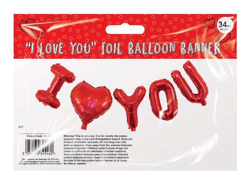I Love You Foil Balloon Banner - Click Image to Close