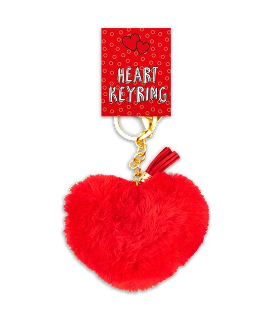 Valentine's Heart Shaped Plush Pom Pom Keyring - Click Image to Close