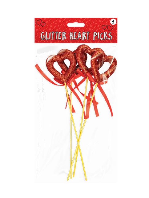 Valentine's Heart Picks 4pk - Click Image to Close