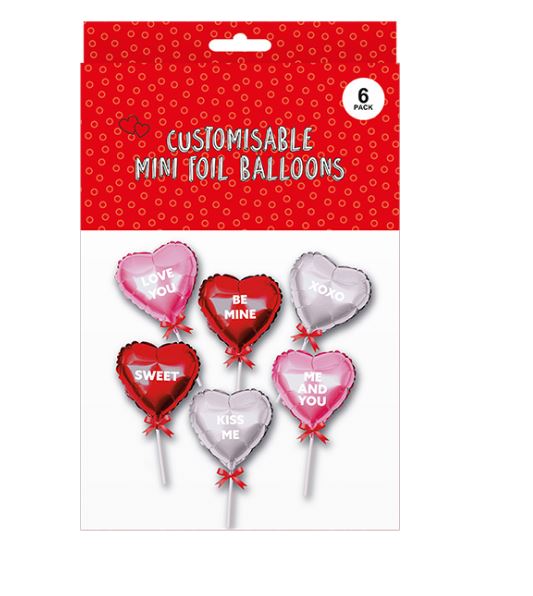 Valentines Day Customisable Mini Foil Balloons 6 Pack - Click Image to Close