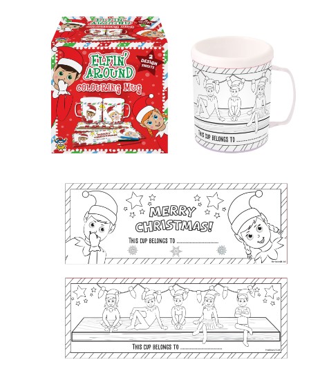 Colour Your Own Elfin Around Christmas Mug 300ml - Click Image to Close